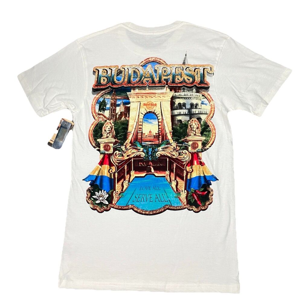 Hard Rock Cafe Budapest T Shirt Adult S White Graphic Travel Tourist Cotton